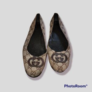 Authentic Brown Gucci Monogrammed Flats